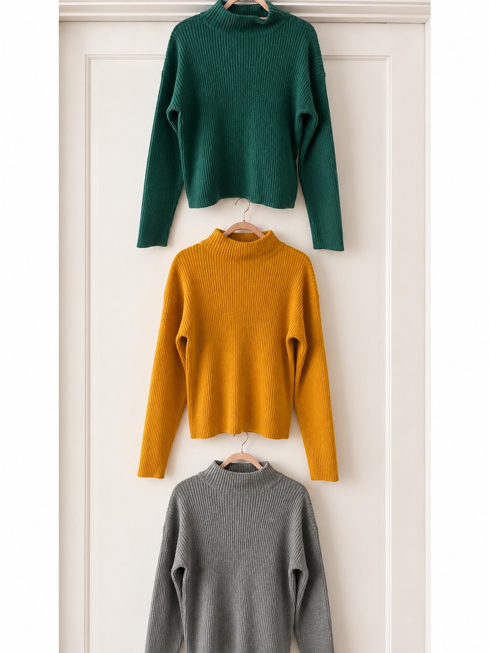 BP Ribbed Mock Neck Sweater - Green, Mustard, Gray 3pc Bundle